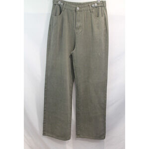 Commense Jeans Wide Leg Womens size L Green Denim Button Adjustable Waist